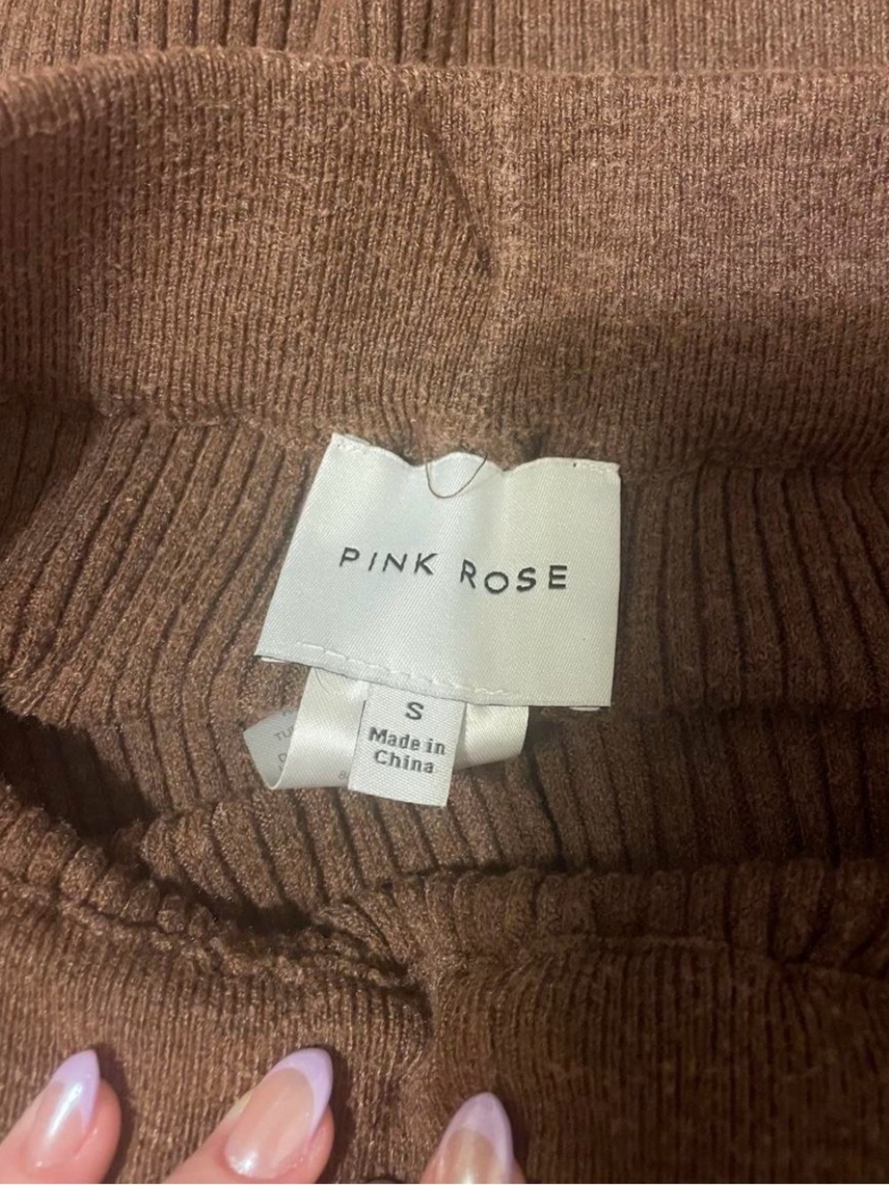 Pink Rose Chocolate Ribbed Sweater Set With Matching Ribbed Pants - Picture 6 of 8
